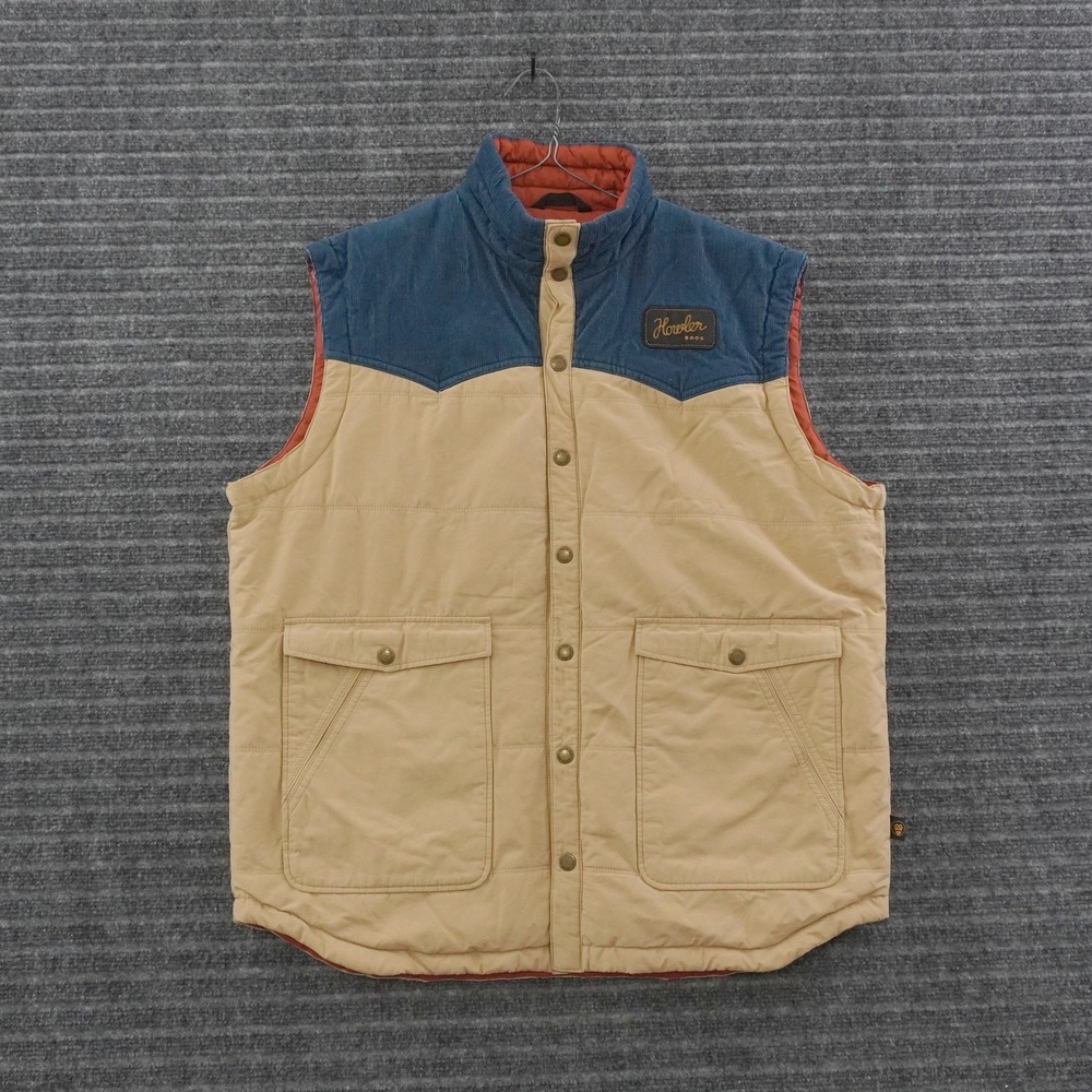 Howler Brothers Quilted Vest Mens Large Tan Blue Western Corduroy Yoke